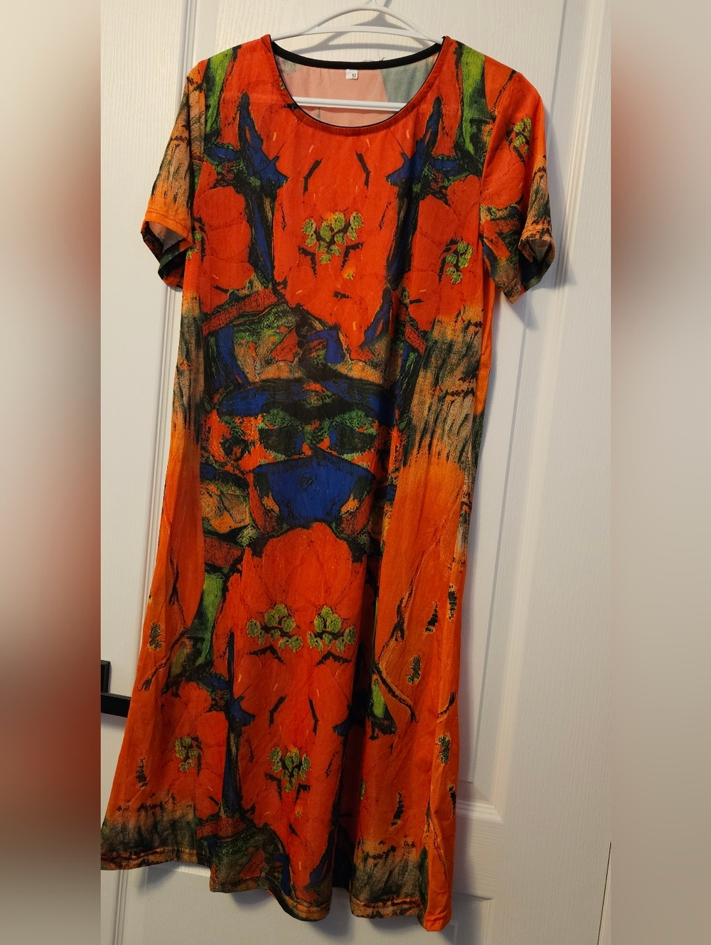 Colour splash dress womens pullover short sleeve scoop neck relaxed fit maxi M